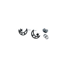 Gunmetal Stainless Steel Earrings-Moon Studs-11mm x 8mm-2 Pieces 1 Pair-ER008