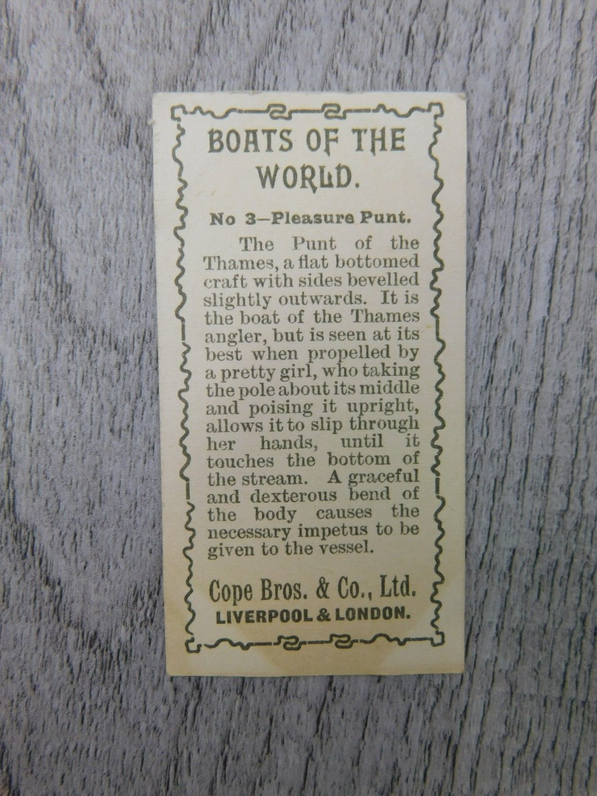 Boats of The World No. 3 Pleasure Punt Vintage Imperial Tobacco Co Trading Card