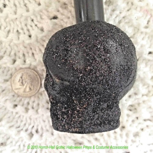 2-Gothic Black Glitter SKULL BASE LED CANDLES LAMPS Prop Decoration-FREE Battery - Picture 7 of 11