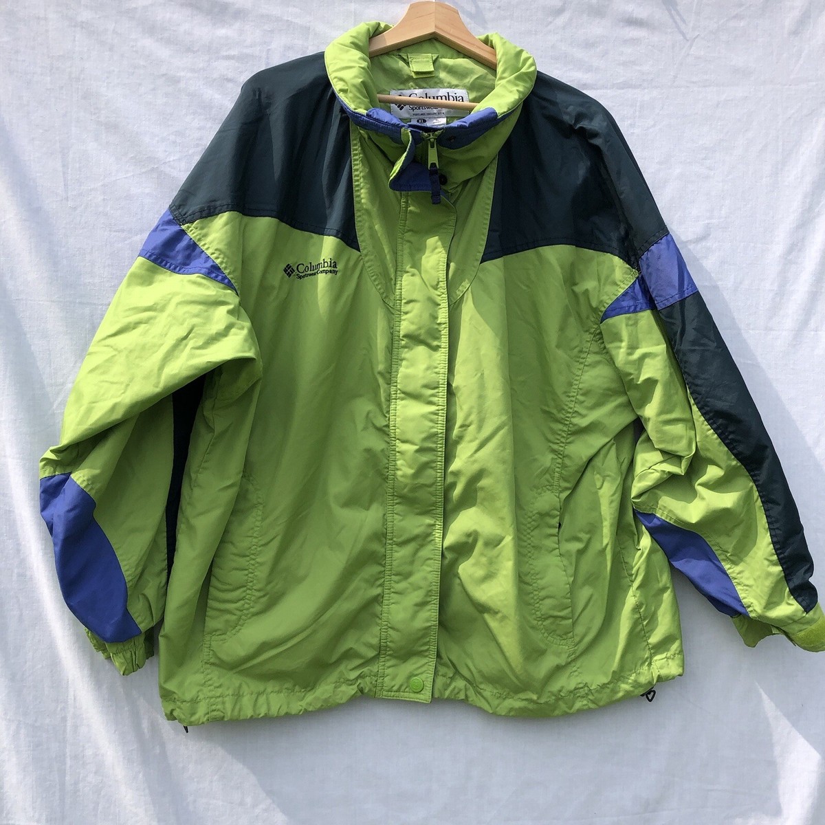 Columbia ジャケット 青/黒/緑 Green with Navy and Blue Windbreaker Jacket Columbia Size XL | eBay