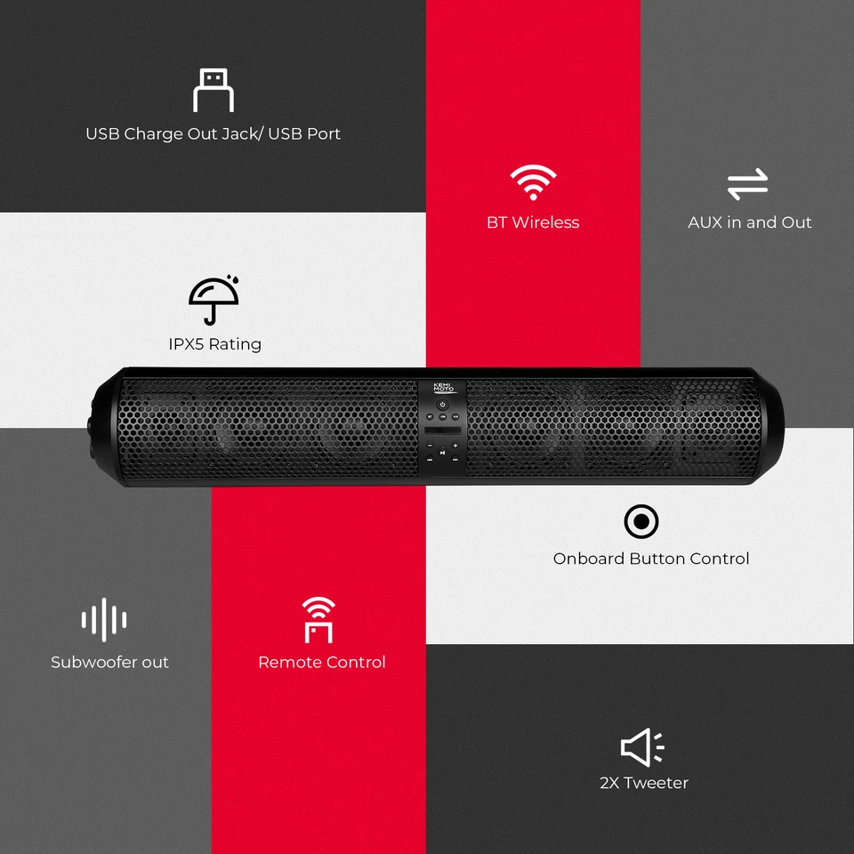 28英寸UTV条形音箱扬声器音频系统蓝牙适用于Polaris RZR XP 1000罐Am — 第 4/4 张图片