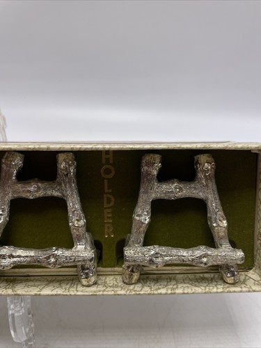 Cavalletto segnaposto bambù MCM set 4 metallo tono argento Hollywood Regency vintage - Foto 4 di 10
