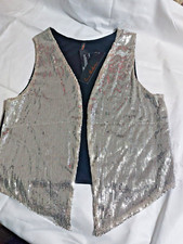 Stunning Sparkly Silver Sequin Front Hippie Boho Festival Waistcoat 18 Bnwt