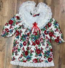 Vintage Rose Cottage Floral Dress Girl  s Size 6 Multi Color Lace Collar Trim