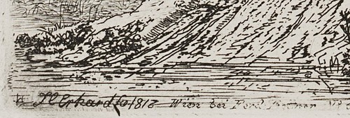 J. ERHARD (1795-1822), Wanderer und Karren am Waldrand, 1817, Rad. Landschaft - Picture 2 of 4