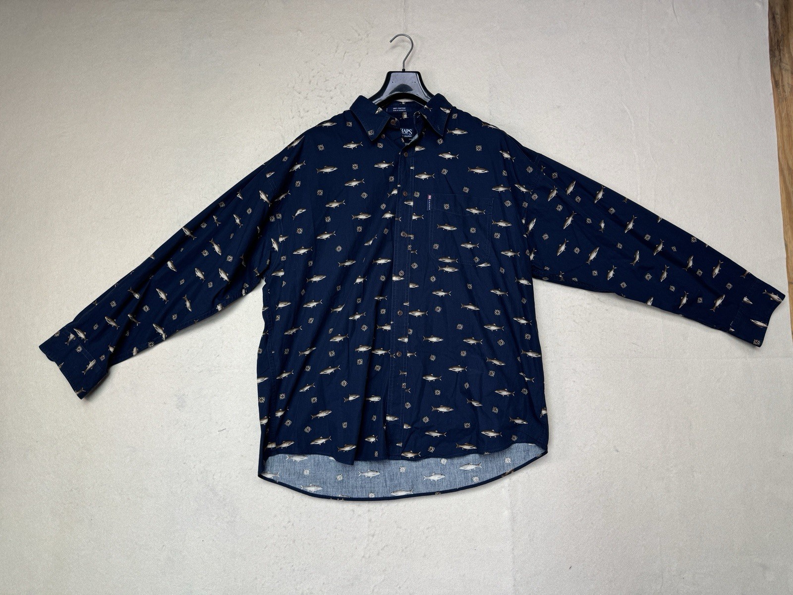 Ralph Lauren Chaps Fish Pattern Button Up Long Sl… - image 1