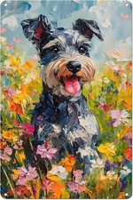 Tin Metal Sign Schnauzer Wall Painting Abstract Puppy Poster Animal 8x12
