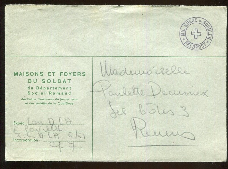 Switzerland Military  WWI Soldier's Mail on Military stationery Envelope