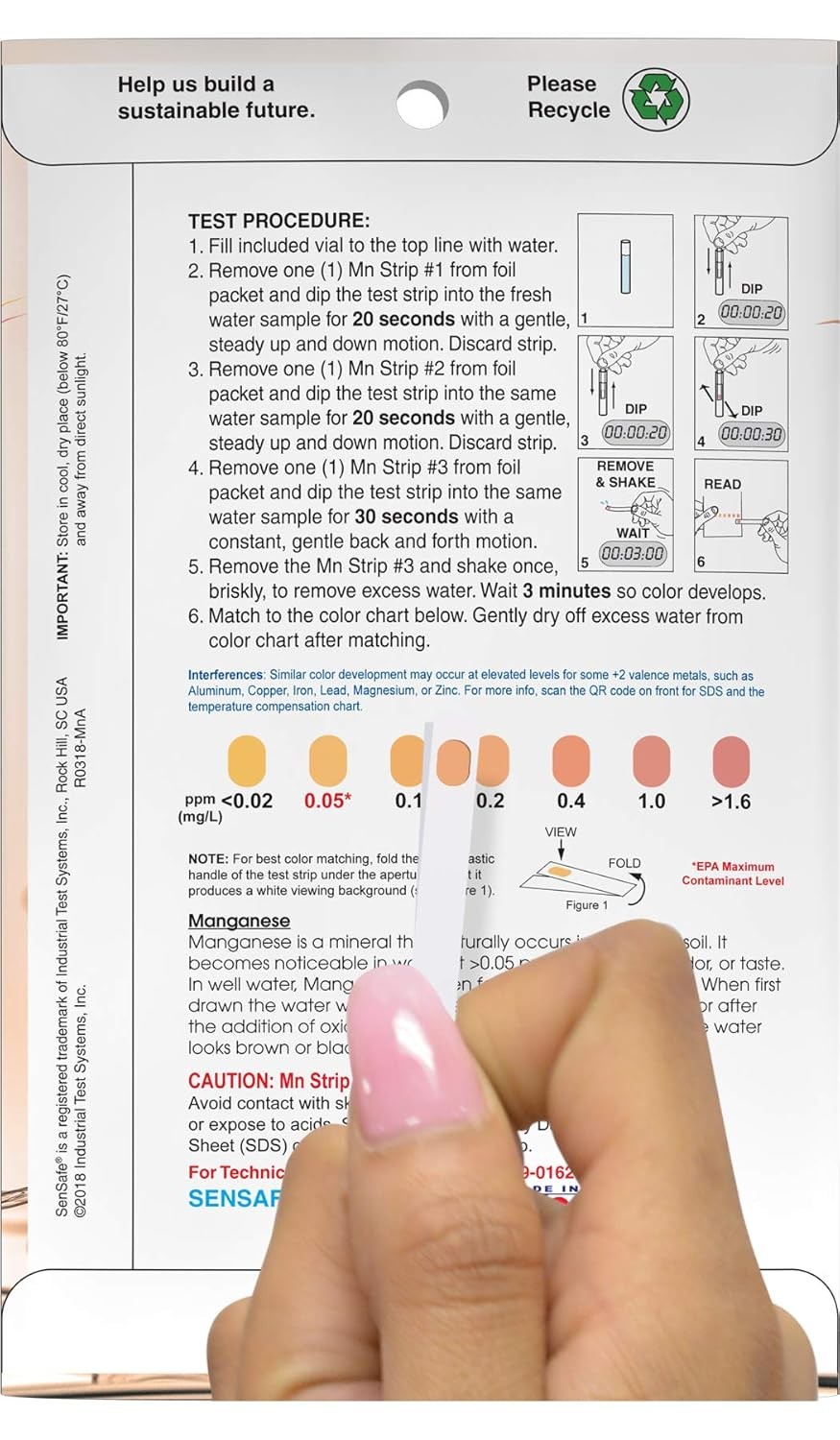 Industrial Test Systems 481012 Sensafe Manganese Water Strip Kit 12... 