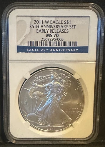 2011-W Burnished American Silver Eagle NGC MS70 25th Anniversary Label ER