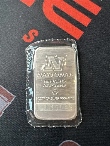 Vintage 1 Troy Oz .999 Fine Silver Bar National Refiners Sealed Ounce Rare (A)