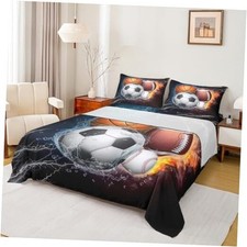 Sports Bed Sheets Boys Size,Baseball Soccer Sheet Set Kids Teens Full Multi 25