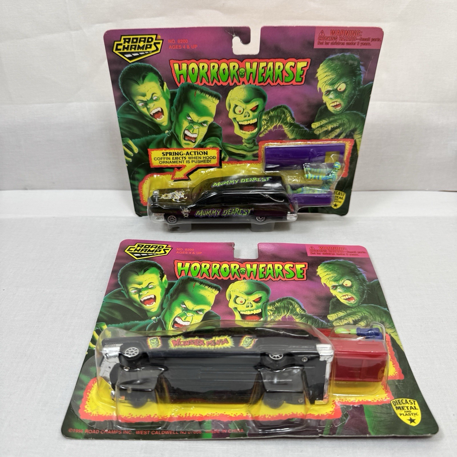 1995 Road Champs Horror Hearse Lot of 2 Mummy Monster Mania Die-Cast Cars