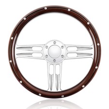 Billet Wooden Racing Steering Wheel, 6 Hole Steering Wheel with Horn Buttons 3