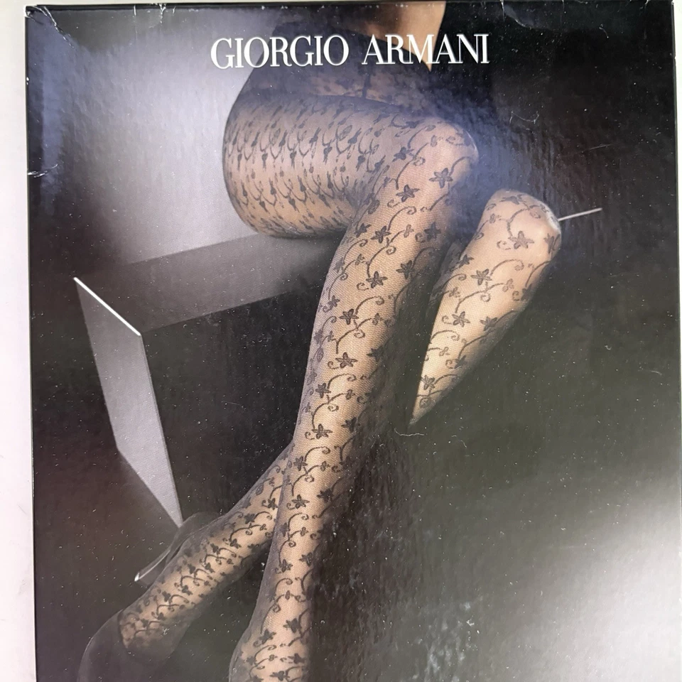 Giorgio Armani By Wolford Large Black Pantyhose with Floral Flowers Accents - Image 2 of 4