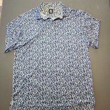 FootJoy Polo Shirt Mens Large Blue Floral Print Golf Performance Stretch Top