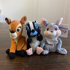 Disney Store Bambi Thumper Flower Bean Bag Plush Set NWT 7 Inch Vintage 3pc
