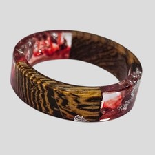 Handmade Wood  Red Resin Ring Size 10 Artisan Boho Natural Grain Eco Chic