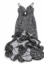 Fashion Nova Midi Dress XS Black White Animal Print Ruffle Strap V-Neck