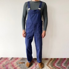 80s Vintage French Workwear Sanfor Austrian Faded Worn Blue Bib Overalls W36-38