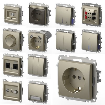 Schuko Steckdose Schalter Dimmer Steckdosen Taster Lichtschalter ZENA TITANIUM
