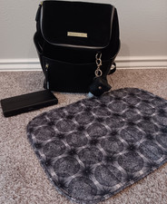 Petunia Pickle Bottom Black Designer Backpack Diaper Bag w/ Pad Wipes Case