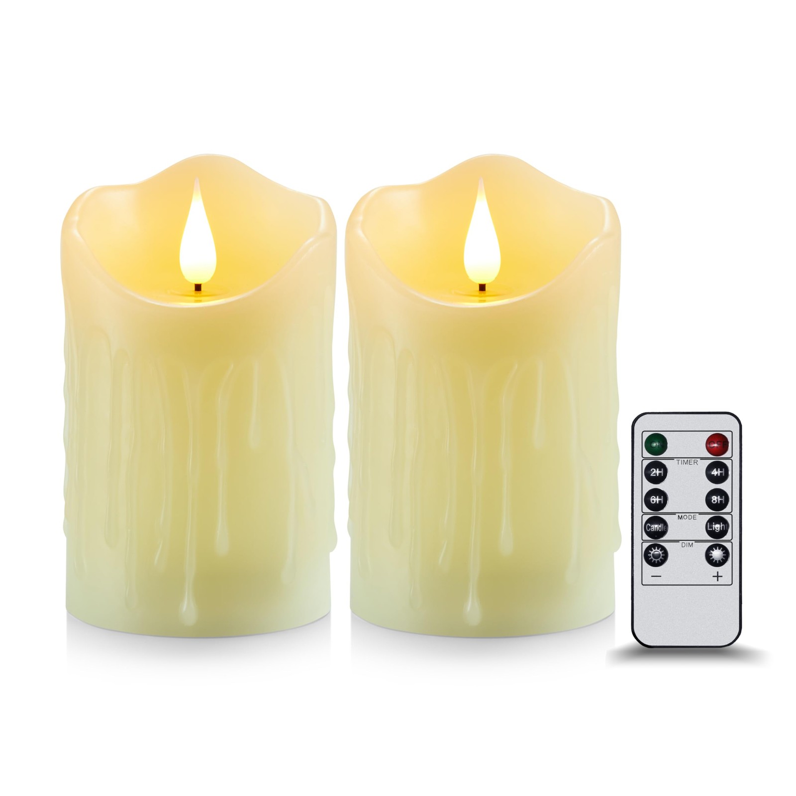 Bougies LED 3D à piles pack de 2 en cire véritable 15cm blanche