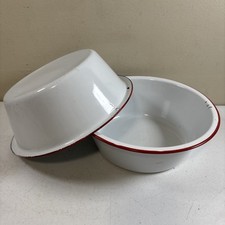 Enamel Tub/Pan/Pots 10” vintage White Red Rim Farmhouse Cottagecore