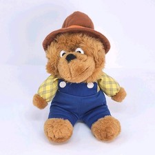 VTG Berenstain Bears Papa Bear Plush 10" Stuffed Animal Hat Overalls 1990s