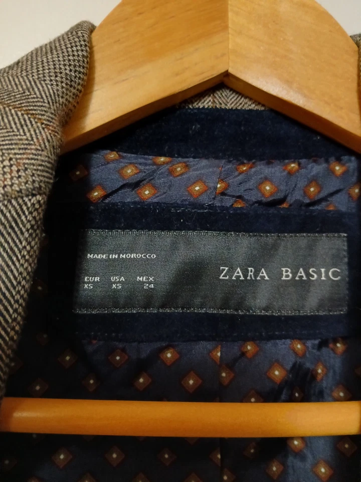 Blazer de negocios Zara básico a cuadros de lana con parches en el codo con un botón XS Foto 4 de 4