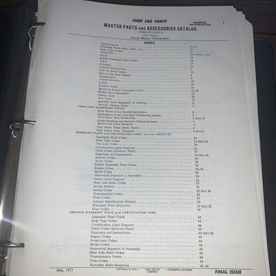 1965/1972 Ford Car Master Parts And Accessories Catalog Form FP 7635-A May 75