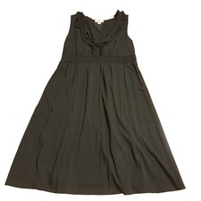 LOFT Black Ruffle Neck Sleeveless Dress Smocked Waist Size M