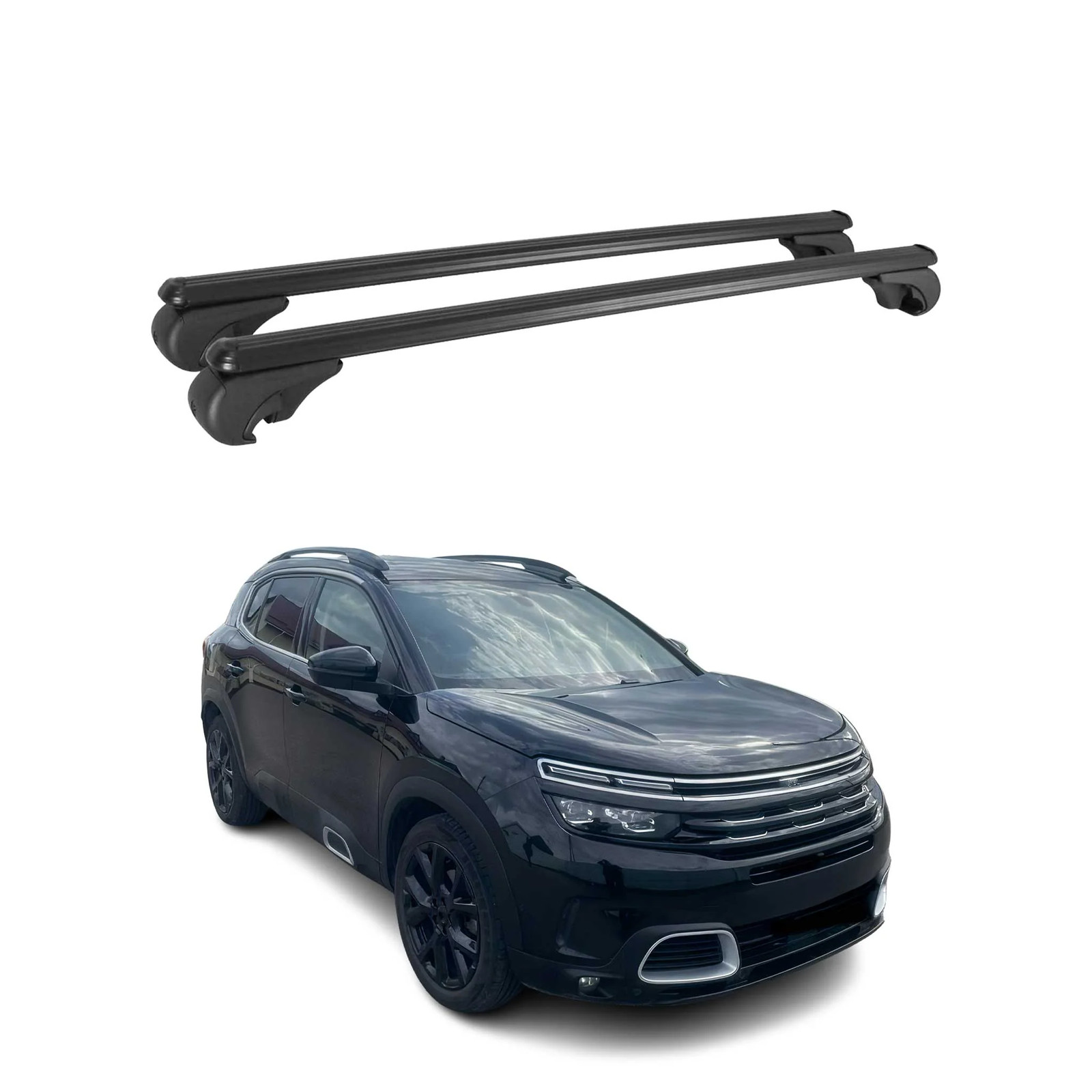 Barres de toit Citroen C5 Aircross silencieuses en alu pour fixer un coffre de toit