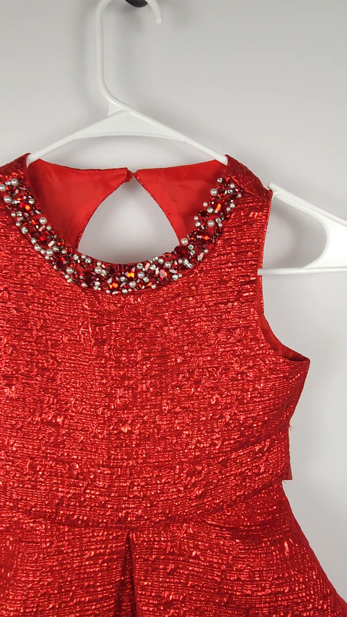 Rare Editions Girls Red Metallic Holiday Party Dress Jeweled Collar Bow Size 7 | eBay Rare Editions Girls Red Metallic Holiday Party Dress Jeweled Collar Bow Size 7 | eBay
