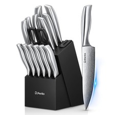 Set Ceppo Coltelli set coltelli da cucina con ceppo da 15 Pezzi Set Coltelli da