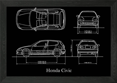 #ad #ad Honda Civic 1992 Blueprint Framed Wall Art Poster Canvas Print Picture GBP 12.99