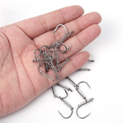 Black Groove Fishing Hook 40PCS Spring Type with Bait Cage 5#-16# Carbon Steel