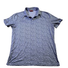 Redvanly Mens Pierre Polo Blue Lavender Golf Shirt Men L Floral All Over Print