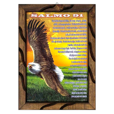 Salmo 91 Oración En Cuadro Rustico de Madera 13''x18'' , Litografía