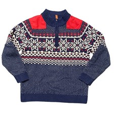 Vineyard Vines Boys Merino Wool Fair Isle Quarter Zip Sweater Navy Red Size 7