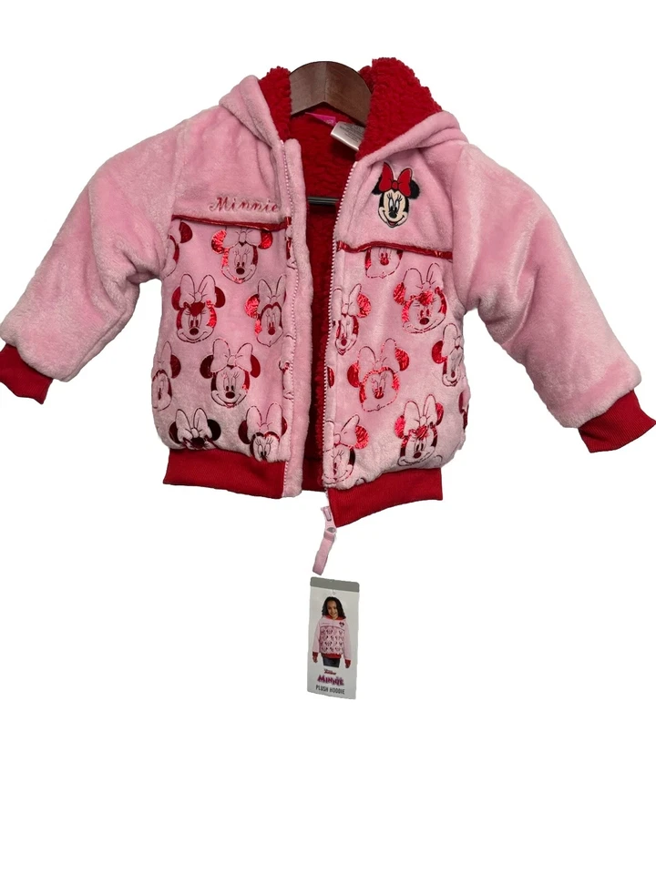NUEVO CON ETIQUETAS Disney Jr. Minnie Mouse Rosa Felpa Sudadera con Capucha Chaqueta Sherpa Costco Niña Talla 7 Foto 2 de 4