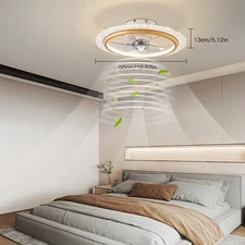 19.2 Inch 5 Invisible Blades Low Profile Ceiling Fan with Lights LED Chandelier