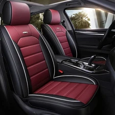 otoez Leather Car Seat Covers Full Set, 5 Seats Faux Without Pillows, Red 