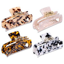 4PCS Leopard Print Acrylic Hair Claw Clips, Long Butterfly Jaw Clips