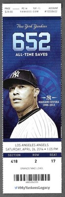 April 26 2014 New York Yankees vs Los Angeles Angels ticket stub MARIANO RIVERA