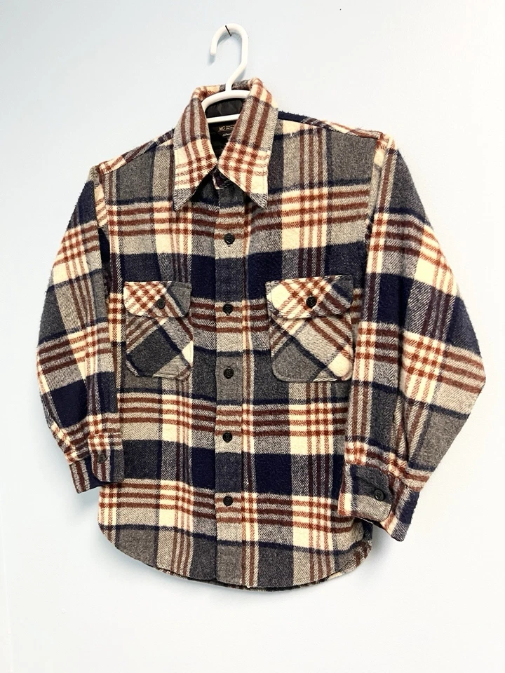 Vintage 70s JCPenney Plaid Flannel Shirt Small Wool Blend Workwear - Image 3 of 4