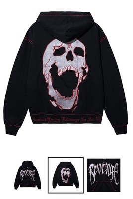 REVENGE Large Black/Red Skull EMBROIDERED zip up hoodie. | eBay