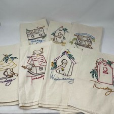 Set of 7 Embroidered Dish Tea Towels Birds Days Of The Week