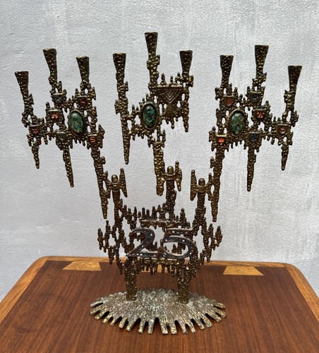 Vintage Israele Wainberg Chanukah Hanukkah Menorah design brutalista 25° anno Giudaica - Foto 16 di 16
