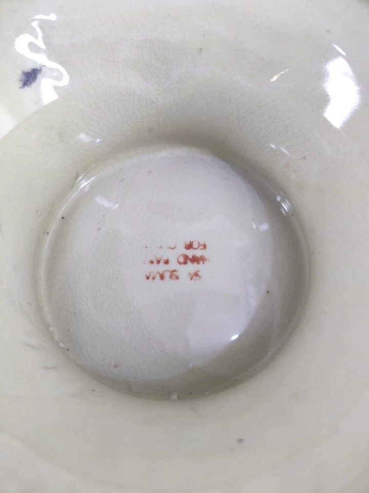 Vtg Porcelain Asian Pedestal Footed Bowl Scalloped Rim Hand Painted Gold Edge - Image 4 of 4